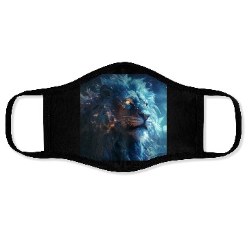 Discover Blue Fantasy Lion Face with Gold Eyes Face Masks