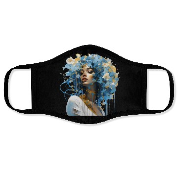 Discover Blue haired floral lady Face Masks