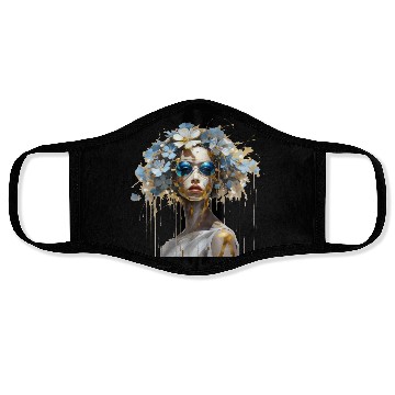 Discover Lady with blue sunglasses Face Masks
