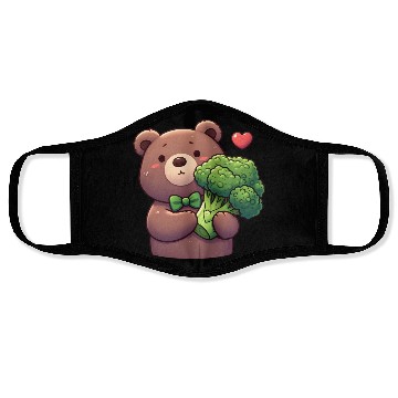 Discover Bear in love hugs huge broccoli Face Masks