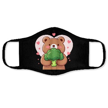 Discover Bear in love hugs huge broccoli Face Masks