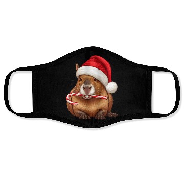 Discover Festive capybara with candy cane Face Masks
