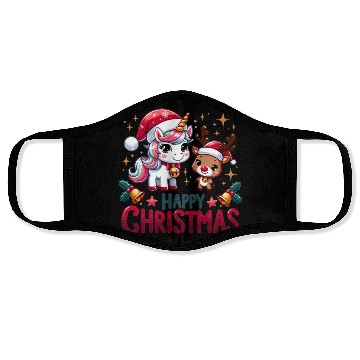 Discover Cheerful Unicorn & Reindeer - Merry Christmas Face Masks