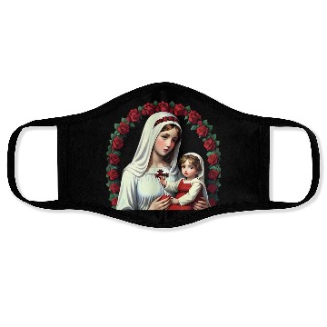 Discover Mother Mary and Baby Jesus with Red Roses Face Masks