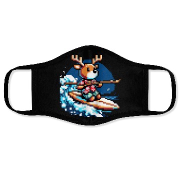 Discover Surfing Reindeer: 8-Bit Holiday Wave Face Masks