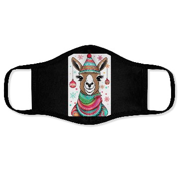 Discover Cute LLama llama with christmas style Face Masks