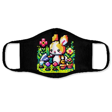 Discover 8-Bit Bunny Gardener: Retro Digital Garden Scene Face Masks