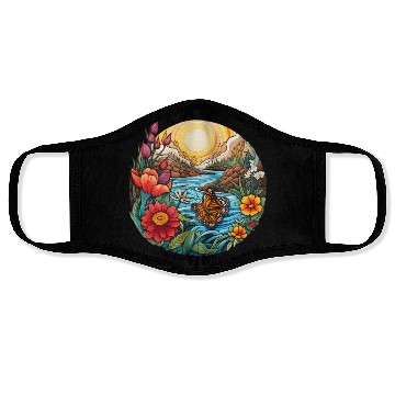 Discover Sunrise Serenity by the Mountain Stream Face Masks