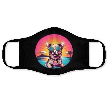 Discover Retro dog wearing sunglasses - Neon sunset Face Masks