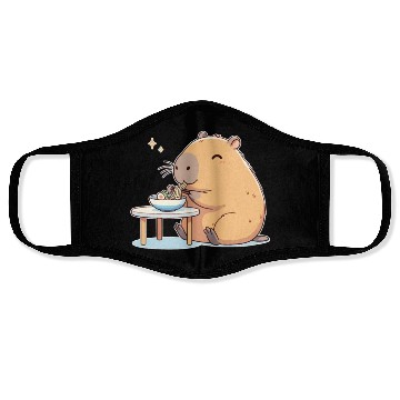 Discover Cute Capybara Eats Ramen Noodles Capybara Ramen Face Masks