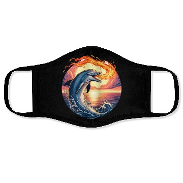 Discover Fire-breathing dolphin sunset Face Masks