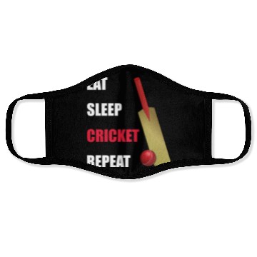 Discover Eat Sleep Cricket Repeat Red and White Text Face Masks
