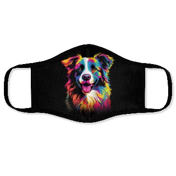 Discover Watercolor Colorful Border Collie Face Masks