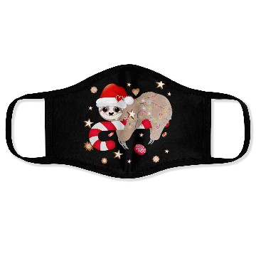 Discover funny sloth with candy cane for Christmas Face Masks