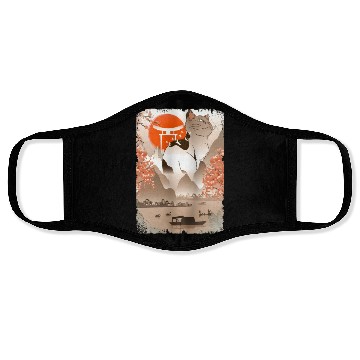 Discover 001867 Japanese Cat Mountain Fisher Lake Face Masks