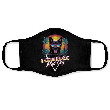 Discover Retro Wave Cattledog Hot Dog Face Masks