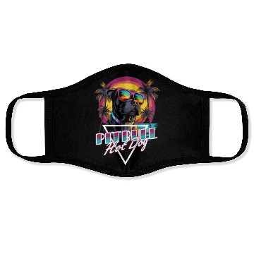 Discover Retro Wave Pitbull Terrier Hot Dog Face Masks
