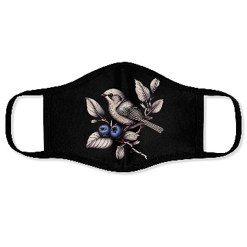 Discover Bird on a Blueberry Branch Face Masks