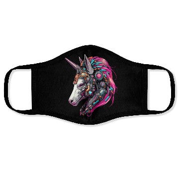 Discover Cool Unicorn Cyborg Robot - Unique Portrait Design Face Masks