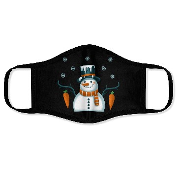 Discover New Year's snowman with snowflakes Face Masks