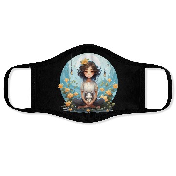 Discover A cute kawaii style yoga pose with a smiling face Face Masks