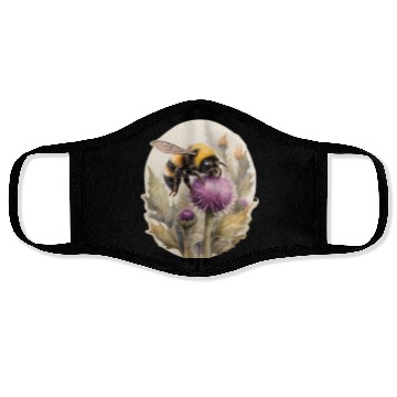 Discover Bumblebee on thistle watercolor Face Masks