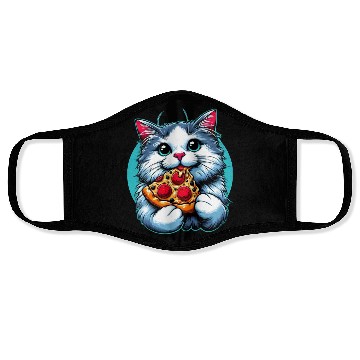 Discover Cute Cat eating Pizza Face Masks