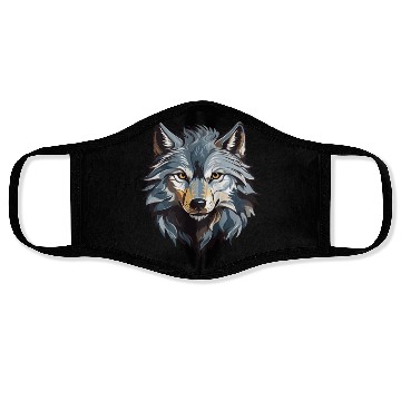 Discover Majestic Wolf Face Illustration Face Masks