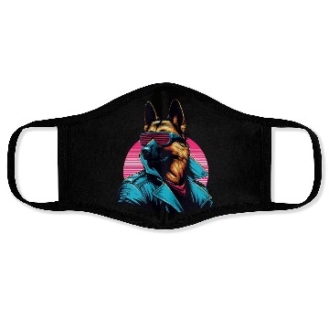 Discover Funny trendy german shepherd cyber retro portrait Face Masks