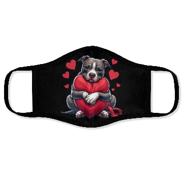 Discover Cute Pitbull Holding a Heart Cartoon Face Masks