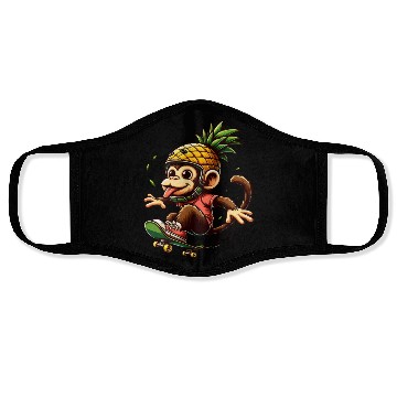 Discover skateboarding monkey with pineapple helmet Face Masks