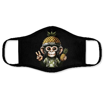 Discover Friendly monkey in pineapple helmet Face Masks