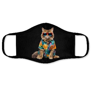 Discover cool cat sitting relaxing wearing summer clothes Face Masks