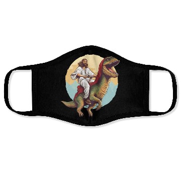 Discover Jesus Riding a Dinosaur Meme Dino Lover Face Masks