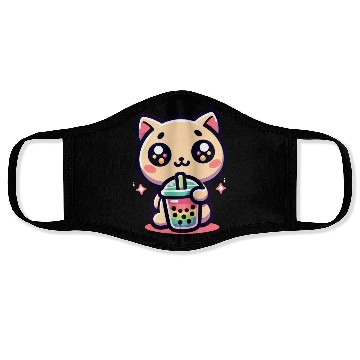 Discover Cat Bubble Tea Boba Kawaii Face Masks