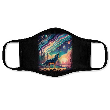 Discover Majestic Wolf Howling At The Eclipse Face Masks