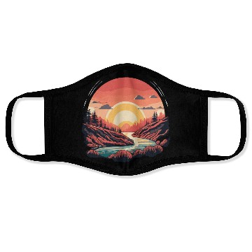 Discover Simple Face Masks design, sun shining over the river.