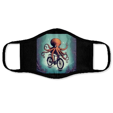 Discover A weird octopus riding a bicycle Face Masks