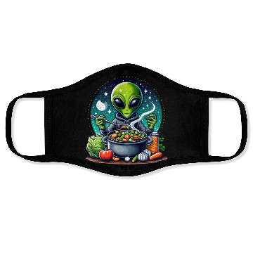 Discover Alien chef cooks vegetable soup Face Masks