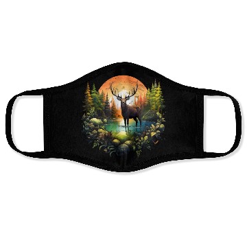 Discover Reindeer between trees river and nature Face Masks