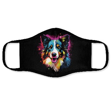 Discover Watercolor Colorful Border Collie Face Masks