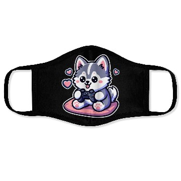Discover Cute Husky Dog Sitting and Enjoy Play ConsoleGame Face Masks