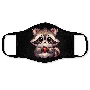Discover Raccoon with Apple Illustration Face Masks