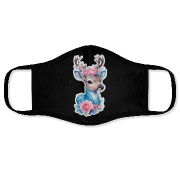 Discover cute deer blue blossom pink rose Face Masks