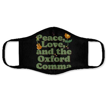 Discover Funny Oxford Comma Peace Love and the Oxford Comma Face Masks