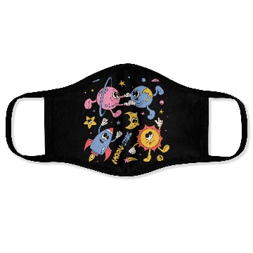 Discover Solar System Planets Moon Sun Saturn Cute Groovy Face Masks