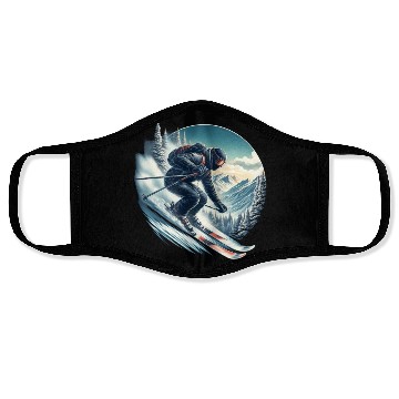 Discover Skier skiing down a mountain Face Masks