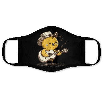 Discover Cute Cowboy Baby Chick Playing Guitar Face Masks