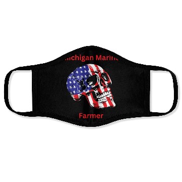 Discover MichiganMarineFarmer with patriotic skull Face Masks