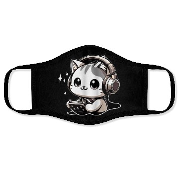 Discover kitty cat listening to music Face Masks